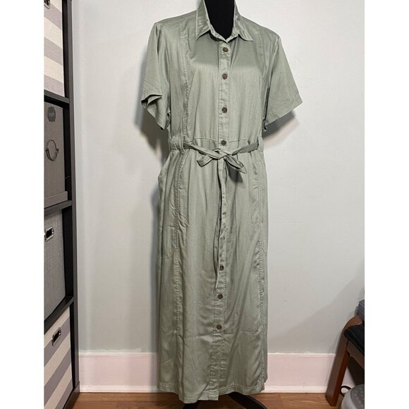 Lands End Womens XL Tencel Button-Front Shirt Dress With Belt - Picture 2 of 9